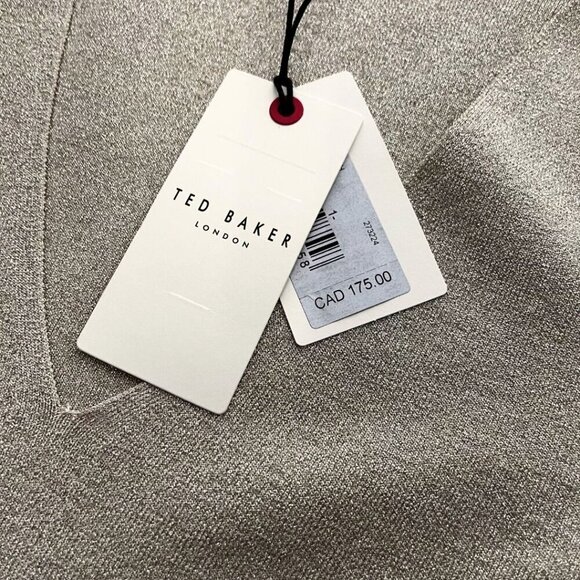 NWT TED BAKER CIILIAH GOLD METALLIC V-NECK LONG TEE RIBBED STRETCH KNIT TOP - S - Picture 8 of 14